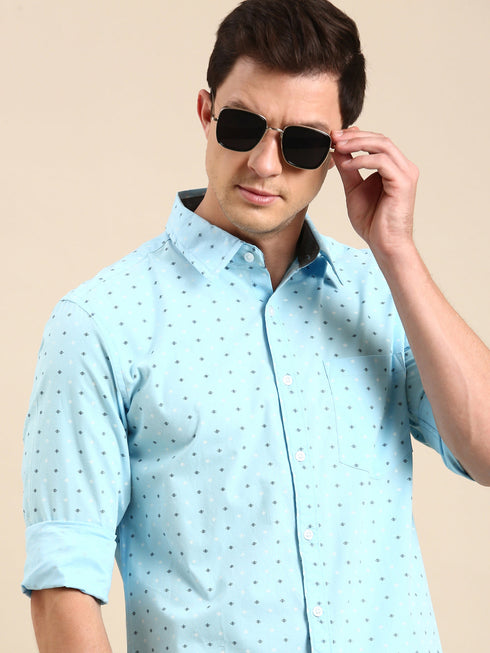 Blue Printed Full Sleeves Shirt